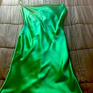 Satin Green Dress Scoop Neck